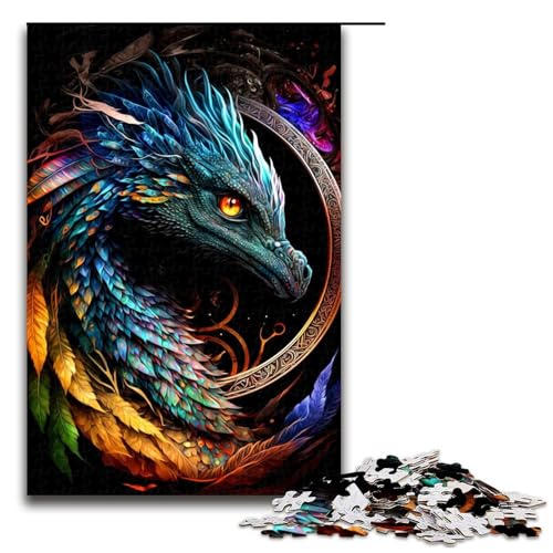 Puzzle für Erwachsene Bunter Drache 1000-teiliges Holzpuzzle für Kinder ab 12 Jahren Lernspielzeug 1000 Teile (75 x 50 cm) von mowenbingpeng