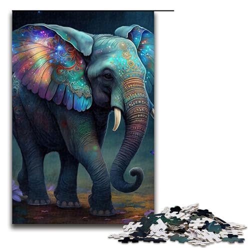 Puzzle für Erwachsene Bunter Elefantenwald 1000-teiliges Holzpuzzle für Familienspiele 1000 Teile (75 x 50 cm) von mowenbingpeng
