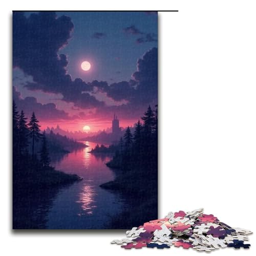 Puzzle für Erwachsene Dämmerung am Morgen 1000 Teile Holzpuzzle für Kinder ab 12 Jahren Heimdekoration 1000 Teile (75 x 50 cm) von mowenbingpeng