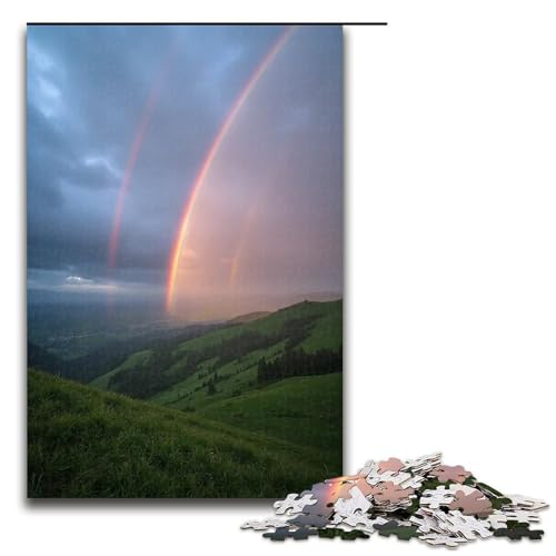 Puzzle für Erwachsene Der Regenbogen überspannt nach dem Regen das gesamte Tal 1000-teiliges Holzpuzzle für Familienspiele 1000 Teile (75 x 50 cm) von mowenbingpeng