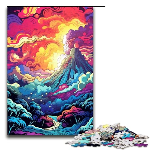 Puzzle für Erwachsene Doodle Bunte Landschaft 1000 Teile Holzpuzzle für Kinder ab 12 Jahren Heimdekoration 1000 Teile (75 x 50 cm) von mowenbingpeng