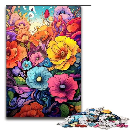 Puzzle für Erwachsene Doodle Bunte Rosen 1000-teiliges Holzpuzzle für Kinder ab 12 Jahren Lernspielzeug 1000 Teile (75 x 50 cm) von mowenbingpeng