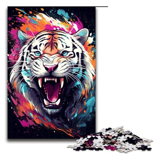 Puzzle für Erwachsene Doodle Bunter Tiger 1000-teiliges Holzpuzzle für Kinder ab 12 Jahren Lernspielzeug 1000 Teile (75 x 50 cm) von mowenbingpeng