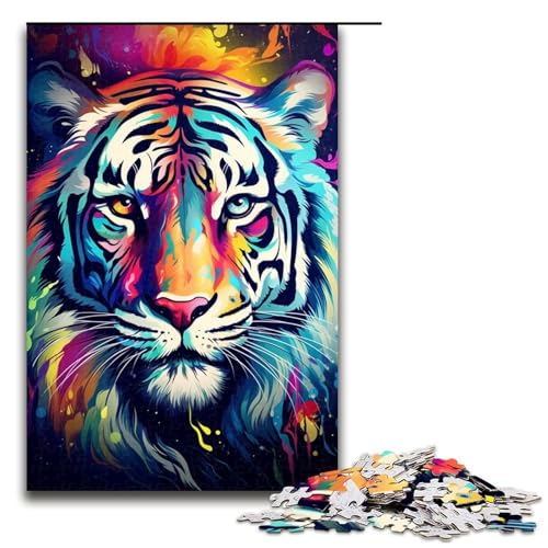 Puzzle für Erwachsene Doodle bunter Tiger 1000 Teile Holzpuzzle für Kinder ab 12 Jahren Heimdekoration 1000 Teile (75 x 50 cm) von mowenbingpeng