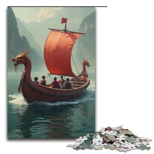 Puzzle für Erwachsene Drachenbootrennen 1000 Teile Holzpuzzle für Kinder ab 12 Jahren Heimdekoration 1000 Teile (38 x 26 cm) von mowenbingpeng