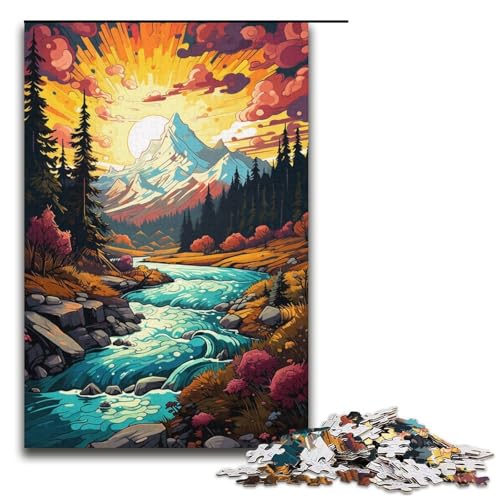 Puzzle für Erwachsene Fantasie Bunte Flusslandschaft 1000 Teile Holzpuzzle für Kinder ab 12 Jahren Lernspielzeug 1000 Teile (38 x 26 cm) von mowenbingpeng
