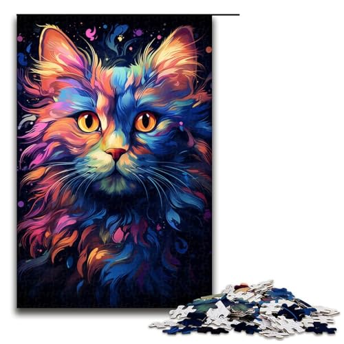 Puzzle für Erwachsene Fantasie Bunte Katze 1000 Teile Holzpuzzle für Kinder ab 12 Jahren Lernspielzeug 1000 Teile (75 x 50 cm) von mowenbingpeng