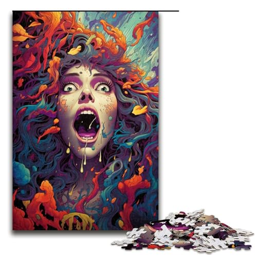 Puzzle für Erwachsene Fantasie-Farbenfrau 1000 Teile Holzpuzzle für Erwachsene und Kinder ab 12 Jahren 1000 Teile (75 x 50 cm) von mowenbingpeng