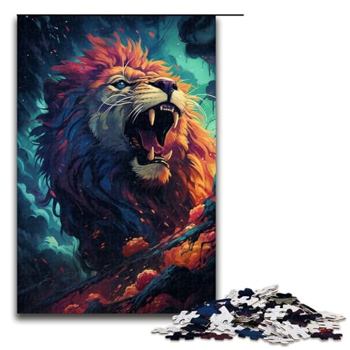 Puzzle für Erwachsene Fantasie bunter Löwe 1000-teiliges Holzpuzzle für Kinder ab 12 Jahren Lernspielzeug 1000 Teile (75 x 50 cm) von mowenbingpeng