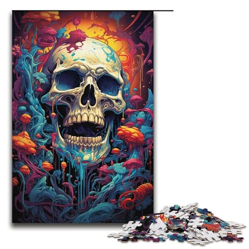 Puzzle für Erwachsene Fantasie bunter Totenkopf 1000 Teile Holzpuzzle für Kinder ab 12 Jahren Lernspielzeug 1000 Teile (38 x 26 cm) von mowenbingpeng