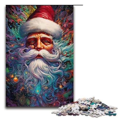 Puzzle für Erwachsene Fantasie bunter Weihnachtsmann 1000-teiliges Holzpuzzle für Kinder ab 12 Jahren Lernspielzeug 1000 Teile (75 x 50 cm) von mowenbingpeng