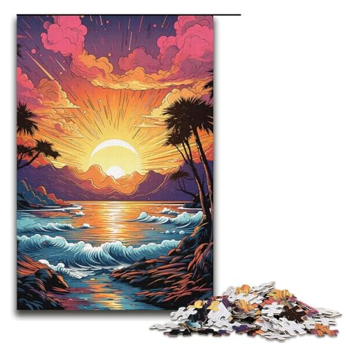 Puzzle für Erwachsene Fantasy-Strand bei Sonnenuntergang 1000 Teile Holzpuzzle für Kinder ab 12 Jahren anspruchsvolles Spiel 1000 Teile (38 x 26 cm) von mowenbingpeng
