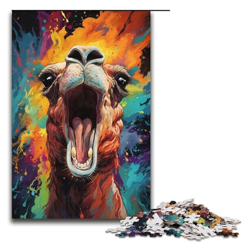 Puzzle für Erwachsene Farbgemälde von Alpaka 1000-teiliges Holzpuzzle für Erwachsene und Kinder ab 12 Jahren 1000 Teile (38 x 26 cm) von mowenbingpeng