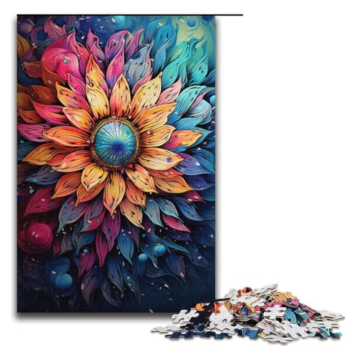 Puzzle für Erwachsene Farbgemälde von Sonnenblumen 1000-teiliges Holzpuzzle für Kinder ab 12 Jahren Heimdekoration 1000 PCS (38 x 26 cm) von mowenbingpeng