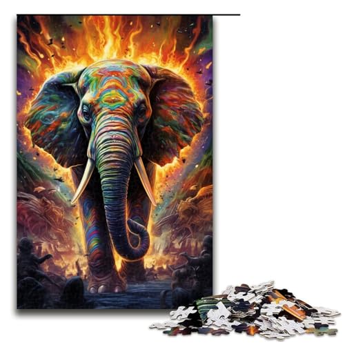 Puzzle für Erwachsene Farbiger Elefant 1000-teiliges Holzpuzzle für Familienspiele 1000 Teile (75 x 50 cm) von mowenbingpeng