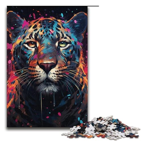 Puzzle für Erwachsene Farbiger Gepard 1000 Teile Holzpuzzle für Kinder ab 12 Jahren Lernspielzeug 1000 Teile (38 x 26 cm) von mowenbingpeng