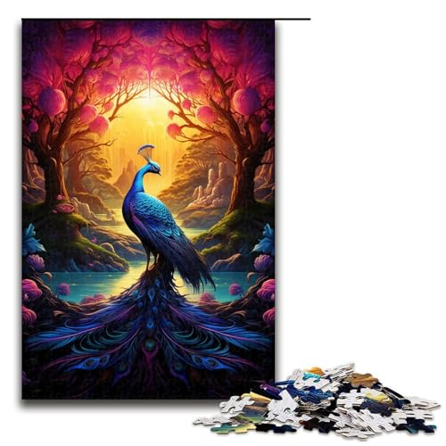 Puzzle für Erwachsene Farbiger Pfau 1000-teiliges Holzpuzzle für Familienspiele 1000 Teile (75 x 50 cm) von mowenbingpeng