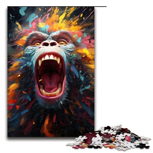 Puzzle für Erwachsene Farbmalerei AFFE 1000 Teile Holzpuzzle für Kinder ab 12 Jahren Heimdekoration 1000 Teile (75 x 50 cm) von mowenbingpeng