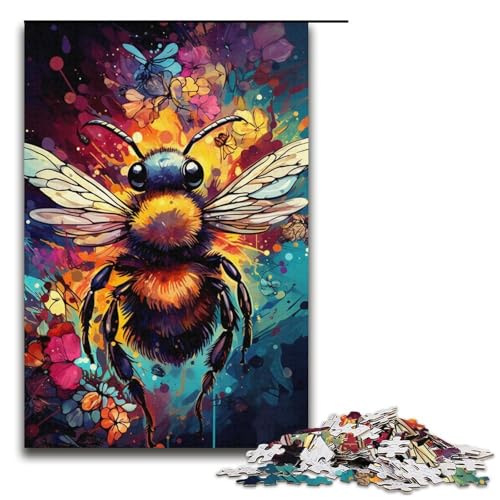 Puzzle für Erwachsene Farbmalerei Biene 1000 Teile Holzpuzzle für Kinder ab 12 Jahren Heimdekoration 1000 Teile (38 x 26 cm) von mowenbingpeng