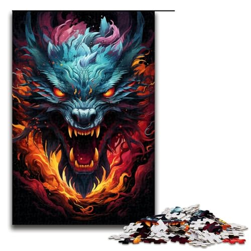 Puzzle für Erwachsene Farbmalerei Drache 1000-teiliges Holzpuzzle für Familienspiele 1000 Teile (75 x 50 cm) von mowenbingpeng