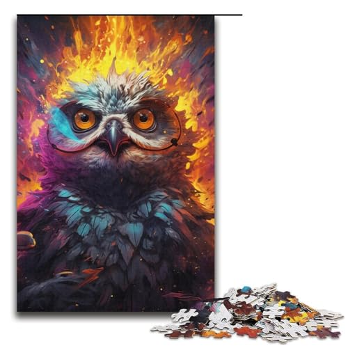 Puzzle für Erwachsene Farbmalerei Eule 1000 Teile Holzpuzzle für Erwachsene und Kinder ab 12 Jahren Lernspielzeug 1000 Teile (38 x 26 cm) von mowenbingpeng