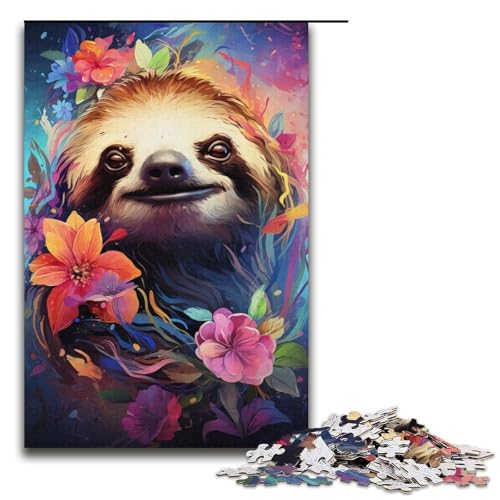 Puzzle für Erwachsene Farbmalerei Faultier 1000 Teile Holzpuzzle für Kinder ab 12 Jahren Heimdekoration 1000 Teile (38 x 26 cm) von mowenbingpeng