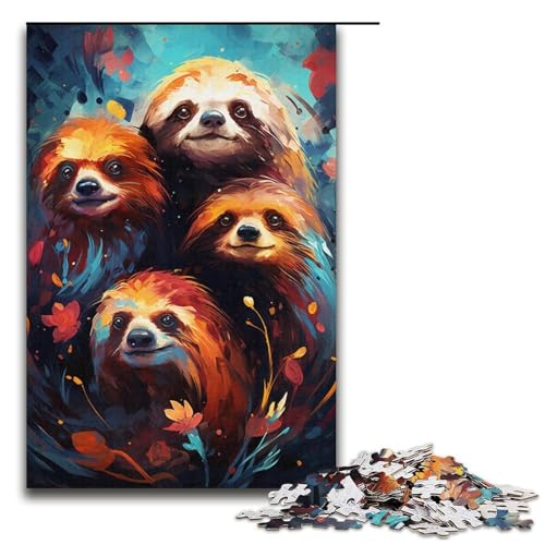 Puzzle für Erwachsene Farbmalerei Faultier 1000-teiliges Holzpuzzle für Kinder ab 12 Jahren Lernspielzeug 1000 Teile (38 x 26 cm) von mowenbingpeng