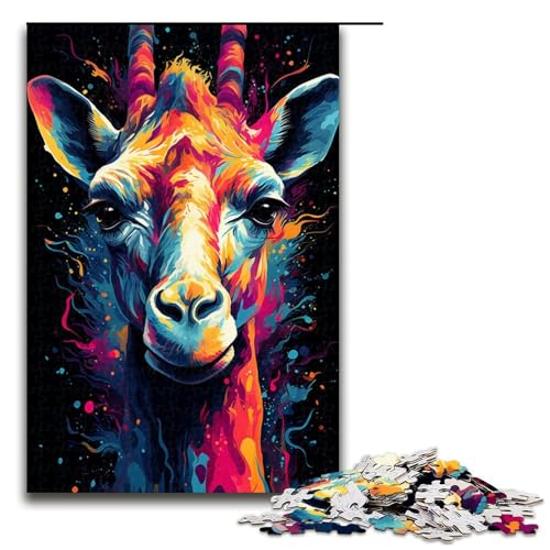 Puzzle für Erwachsene Farbmalerei Giraffe 1000-teiliges Holzpuzzle für Familienspiele 1000 Teile (75 x 50 cm) von mowenbingpeng