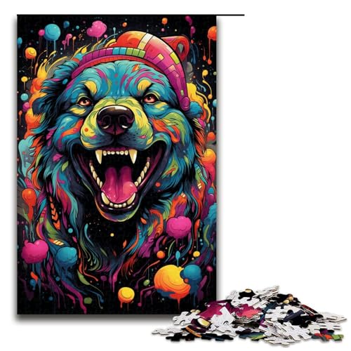 Puzzle für Erwachsene Farbmalerei Hund 1000-teiliges Holzpuzzle für Familienspiele 1000 Teile (75 x 50 cm) von mowenbingpeng