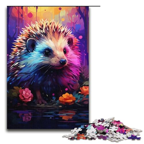 Puzzle für Erwachsene Farbmalerei Igel 1000 Teile Holzpuzzle für Kinder ab 12 Jahren Lernspielzeug 1000 Teile (38 x 26 cm) von mowenbingpeng