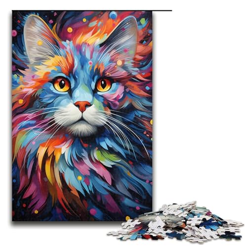 Puzzle für Erwachsene Farbmalerei Kätzchen 1000 Teile Holzpuzzle für Kinder ab 12 Jahren Heimdekoration 1000 Teile (75 x 50 cm) von mowenbingpeng
