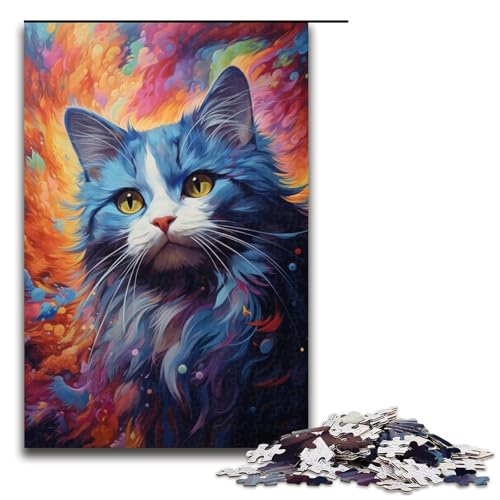 Puzzle für Erwachsene Farbmalerei Kätzchen 1000-teiliges Holzpuzzle für Familienspiele 1000 PCS (75 x 50 cm) von mowenbingpeng