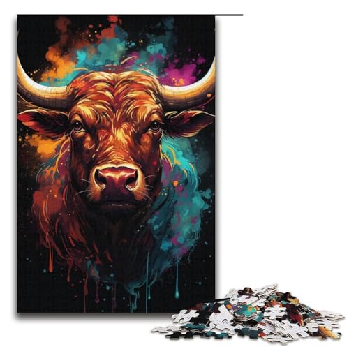Puzzle für Erwachsene Farbmalerei Kuh 1000 Teile Holzpuzzle für Kinder ab 12 Jahren Lernspielzeug 1000 Teile (38 x 26 cm) von mowenbingpeng