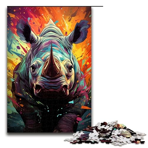 Puzzle für Erwachsene Farbmalerei Nashorn 1000-teiliges Holzpuzzle für Familienspiele 1000 Teile (75 x 50 cm) von mowenbingpeng