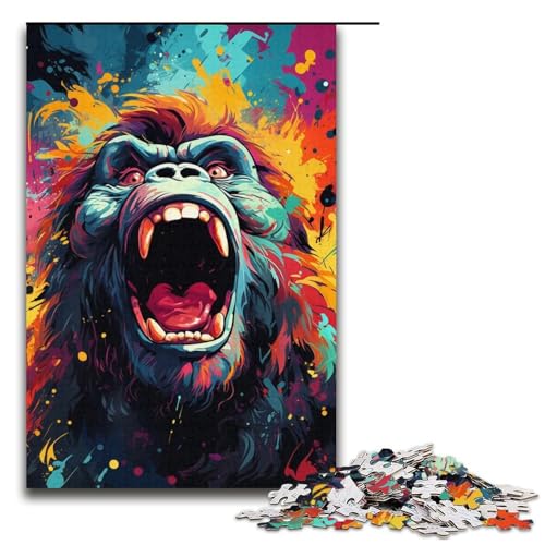 Puzzle für Erwachsene Farbmalerei Orang-Utan 1000-teiliges Holzpuzzle für Familienspiele 1000 Teile (38 x 26 cm) von mowenbingpeng