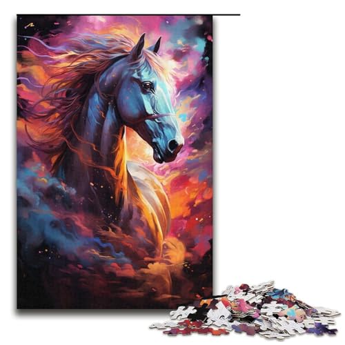 Puzzle für Erwachsene Farbmalerei Pferd 1000 Teile Puzzle tolles Geschenk geeignet für und Teenager ab 14 Jahren 1000 PCS (38x26cm) von mowenbingpeng