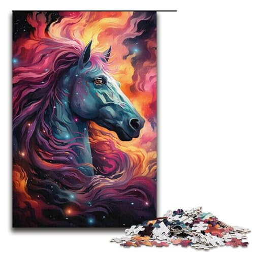 Puzzle für Erwachsene Farbmalerei Pferd 1000-teiliges Holzpuzzle für Kinder ab 12 Jahren Lernspielzeug 1000 Teile (38 x 26 cm) von mowenbingpeng