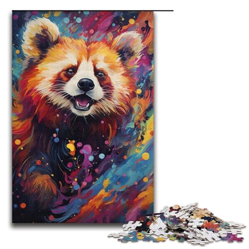 Puzzle für Erwachsene Farbmalerei Roter Panda 1000 Teile Holzpuzzle für Kinder ab 12 Jahren anspruchsvolles Spiel 1000 Teile (38 x 26 cm) von mowenbingpeng
