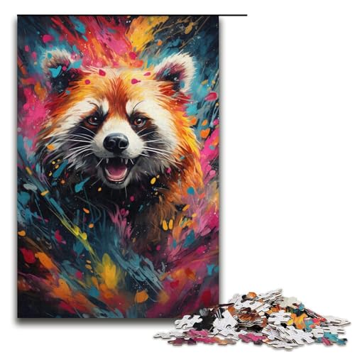 Puzzle für Erwachsene Farbmalerei Roter Panda 1000-teiliges Holzpuzzle für Kinder ab 12 Jahren Lernspielzeug 1000 Teile (38 x 26 cm) von mowenbingpeng