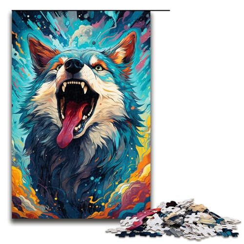 Puzzle für Erwachsene Farbmalerei Schäferhund 1000-teiliges Holzpuzzle für Familienspiele 1000 Teile (75 x 50 cm) von mowenbingpeng