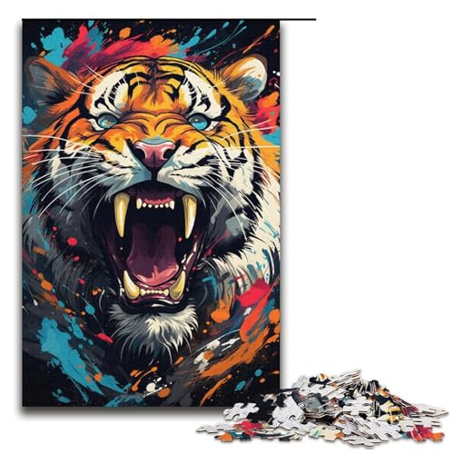 Puzzle für Erwachsene Farbmalerei Tiger 1000 Teile Holzpuzzle für Erwachsene und Kinder ab 12 Jahren Lernspielzeug 1000 Teile (38 x 26 cm) von mowenbingpeng