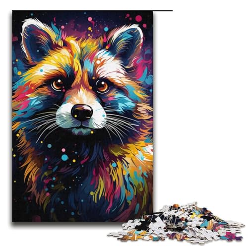 Puzzle für Erwachsene Farbmalerei Waschbär 1000 Teile Holzpuzzle für Erwachsene und Kinder ab 12 Jahren Lernspielzeug 1000 Teile (38 x 26 cm) von mowenbingpeng