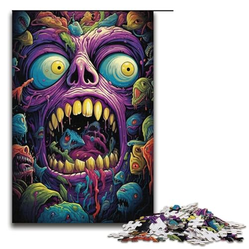 Puzzle für Erwachsene Farbmonster 1000 Teile Holzpuzzle für Erwachsene und Kinder ab 12 Jahren Lernspielzeug 1000 Teile (38 x 26 cm) von mowenbingpeng