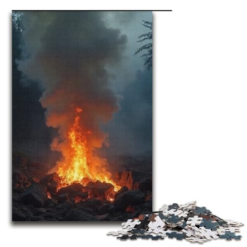 Puzzle für Erwachsene Feuer im Dorf 1000-teiliges Holzpuzzle für Kinder ab 12 Jahren Lernspielzeug 1000 Teile (38 x 26 cm) von mowenbingpeng