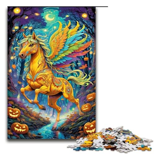 Puzzle für Erwachsene Halloween Pferd 1000 Teile Holzpuzzle für Erwachsene und Kinder ab 12 Jahren Lernspielzeug 1000 Teile (75 x 50 cm) von mowenbingpeng