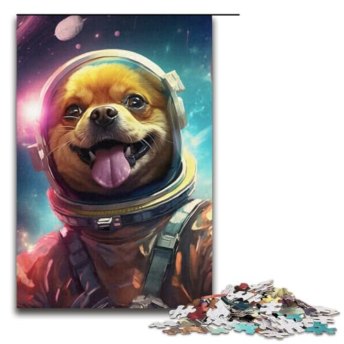 Puzzle für Erwachsene Hund im Weltraum 1000-teiliges Holzpuzzle für Kinder ab 12 Jahren Lernspielzeug 1000 Teile (38 x 26 cm) von mowenbingpeng