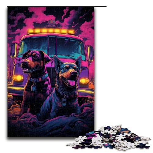Puzzle für Erwachsene Hund neben Feuerwehrauto 1000-teiliges Holzpuzzle für Kinder ab 12 Jahren Lernspielzeug 1000 Teile (75 x 50 cm) von mowenbingpeng