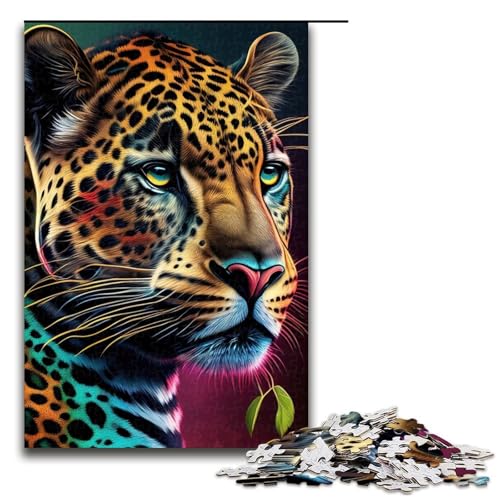 Puzzle für Erwachsene Jaguar Pop-Art-Tiergesicht 1000 Teile Holzpuzzle für Kinder ab 12 Jahren Heimdekoration 1000 Teile (75 x 50 cm) von mowenbingpeng