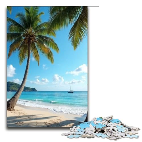 Puzzle für Erwachsene Kokosnussbäume am Meer 1000 Teile Holzpuzzle für Erwachsene und Kinder ab 12 Jahren Lernspielzeug 1000 Teile (75 x 50 cm) von mowenbingpeng