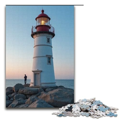 Puzzle für Erwachsene Leuchtturm 1000 Teile Holzpuzzle für Kinder ab 12 Jahren Heimdekoration 1000 Teile (38 x 26 cm) von mowenbingpeng